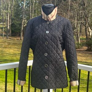 Burberry Black Quilted Authentic Jacket with Signature Check Trim Size XL